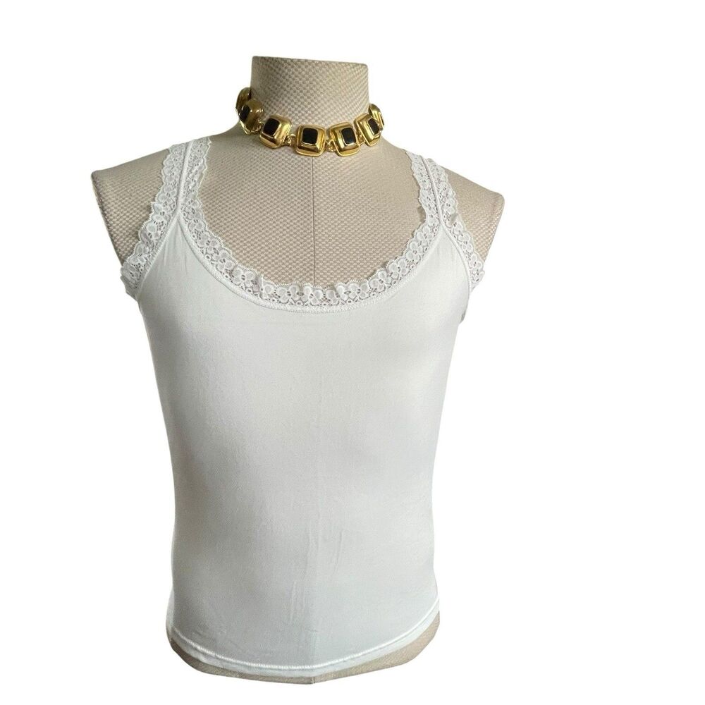 Vintage Babydoll Top Size 2XL Lace Trim Cami White Coquette Romantic Y2K Fairy